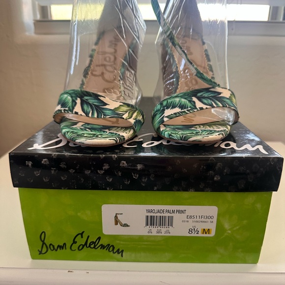 Sam Edelman Yaro, Jade Palm Print heeled Sandals Size 8 1/2 - Picture 4 of 9